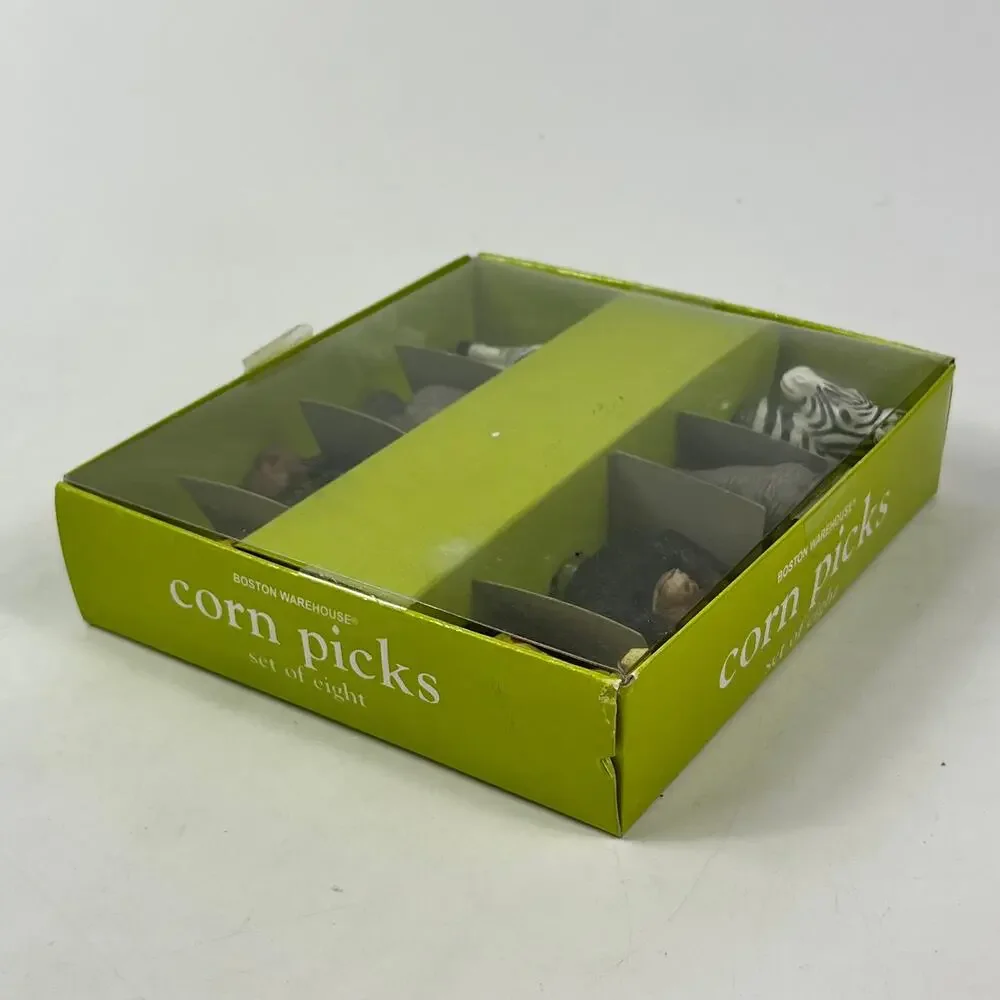 Boston Warehouse Zoo Animal Corn Picks Set x8 Giraffe Zebra Elephant Chimp 2008